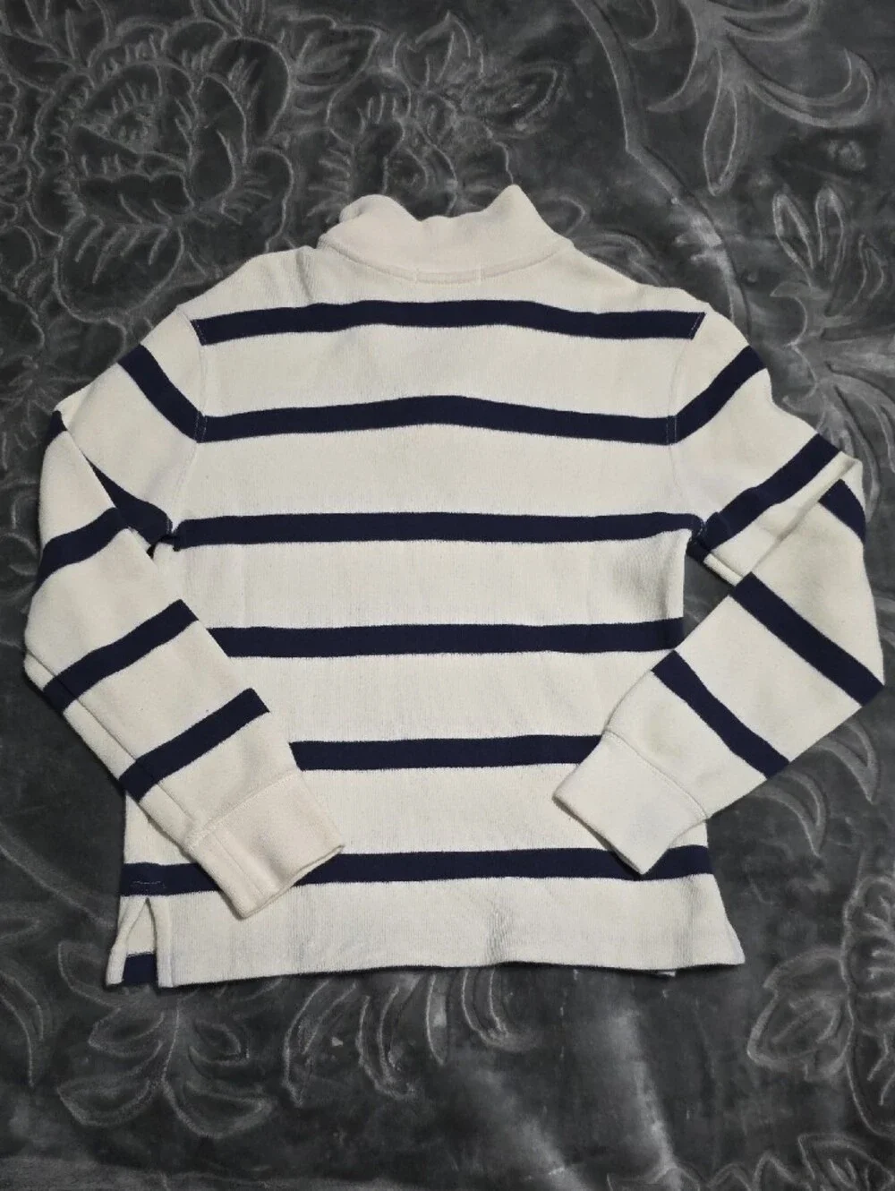 Ralph Lauren White & Navy Striped Half-Zip Sweater with Red Pony